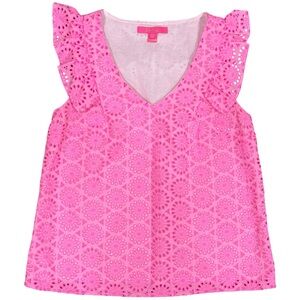 Lilly Pulitzer Pink Eyelet Lina Ruffle Top